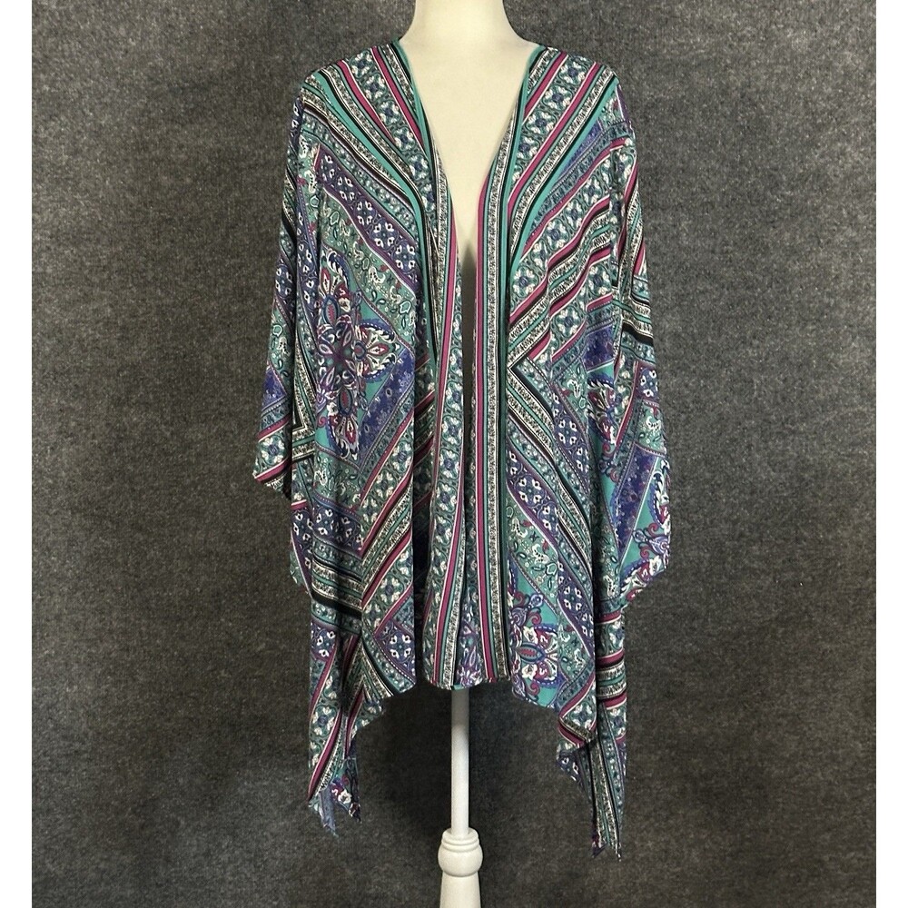 Catherines Floral Paisley Open Front Kimono Boho Hippie Size 3X CV6247